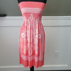 VENUS Strapless Dress in Coral and White